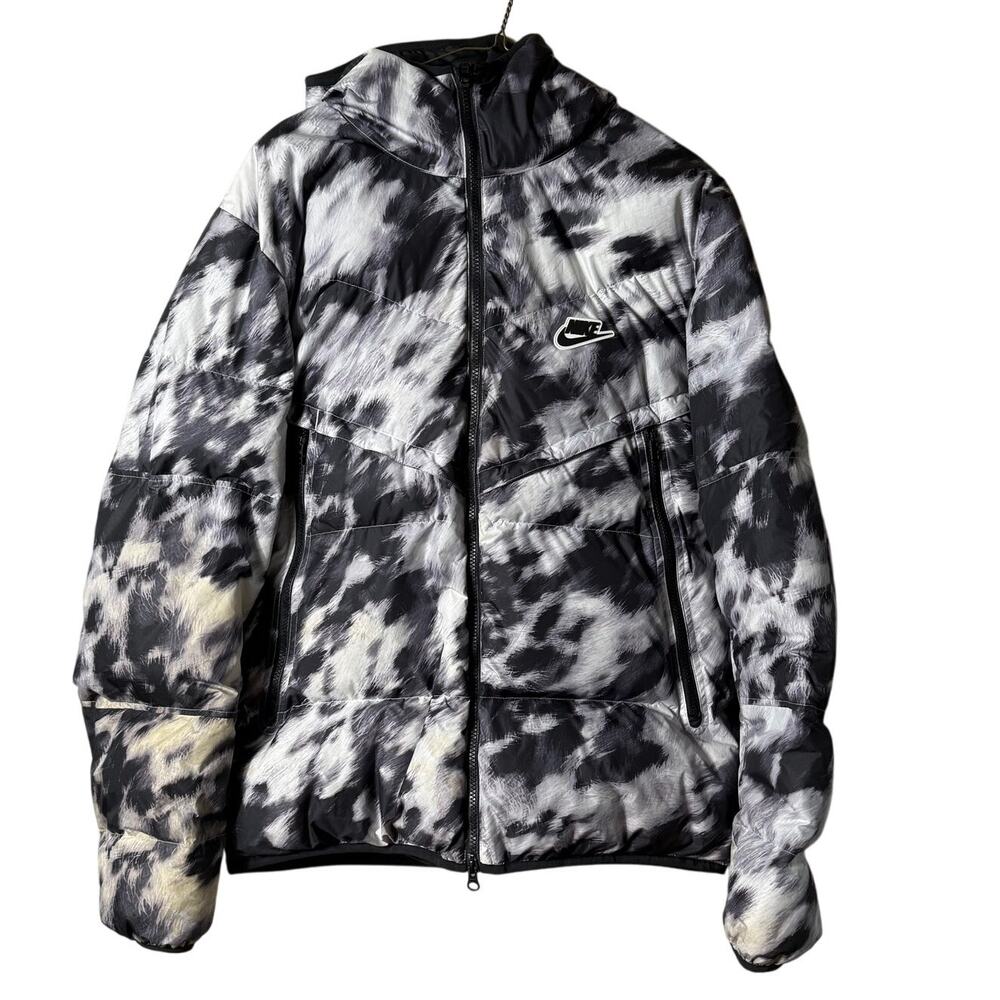 Nike Windrunner Shield Down Coat SZ L Hooded Streetwear Warm Black White READ